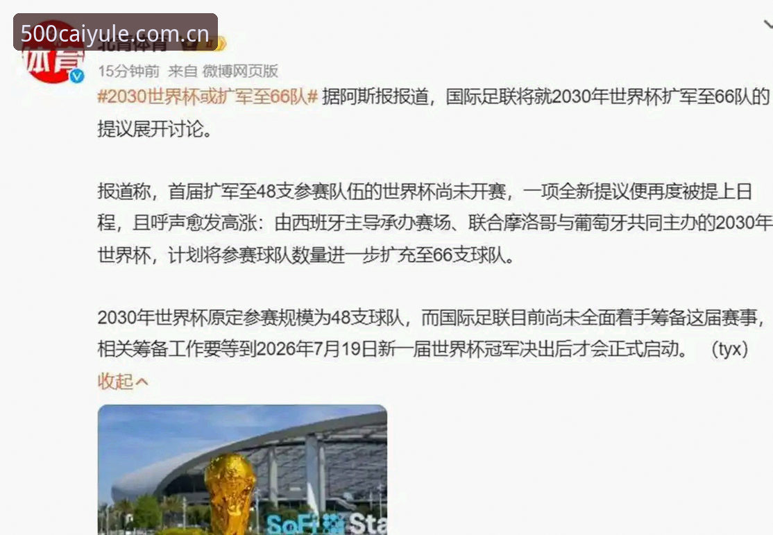 2030世界杯或将扩军至66队，中国男足迎来历史性机遇最新动态